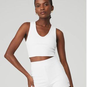 ALO Yoga Goddess Ribbed Cropped Racerback Tank | White | NWT | Size Large